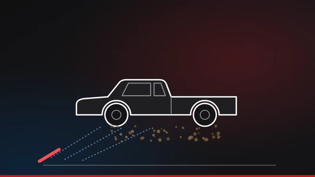 Ilustración de una camioneta con agua a presión dirigida hacia los bajos y restos de barro