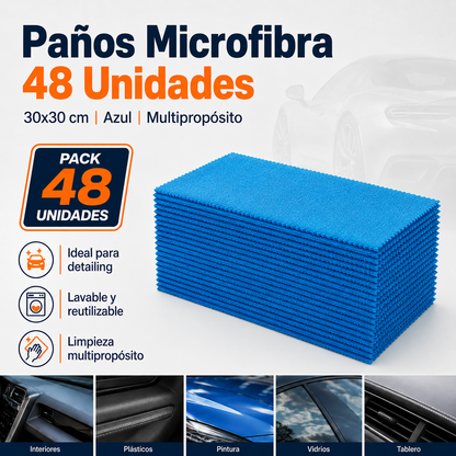 Paños Microfibra Multipropósito 48 Unidades 30x30 cm Azul Corte Láser Sin Bordes