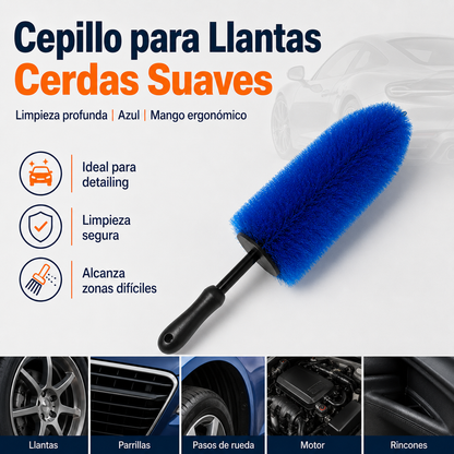 Cepillo para Llantas Cerdas Suaves Azul Mango Ergonómico