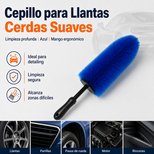Cepillo para Llantas Cerdas Suaves Azul Mango Ergonómico
