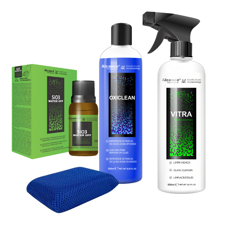 Alcance Kit Descontaminación y Sellador de Vidrios – Vitra + Oxiclean + SiO3 + Esponja – vista 1