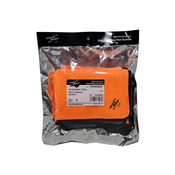 ShineMate Set 2 Toallas de Microfibra Gris/Naranja 40 × 30 cm (400 GSM)
