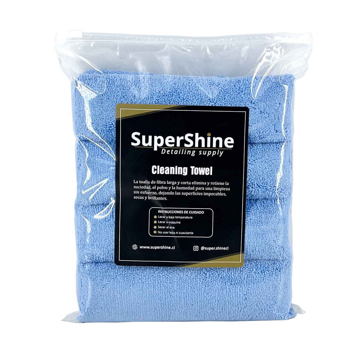 Pack de 4 paños multiusos de microfibra suave Supershine 380 GSM en su bolsa