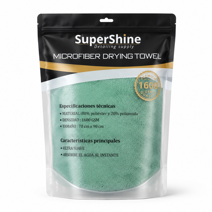 Toalla de secado XL Supershine 1600 GSM 90x70 cm en su bolsa Microfiber Drying Towel