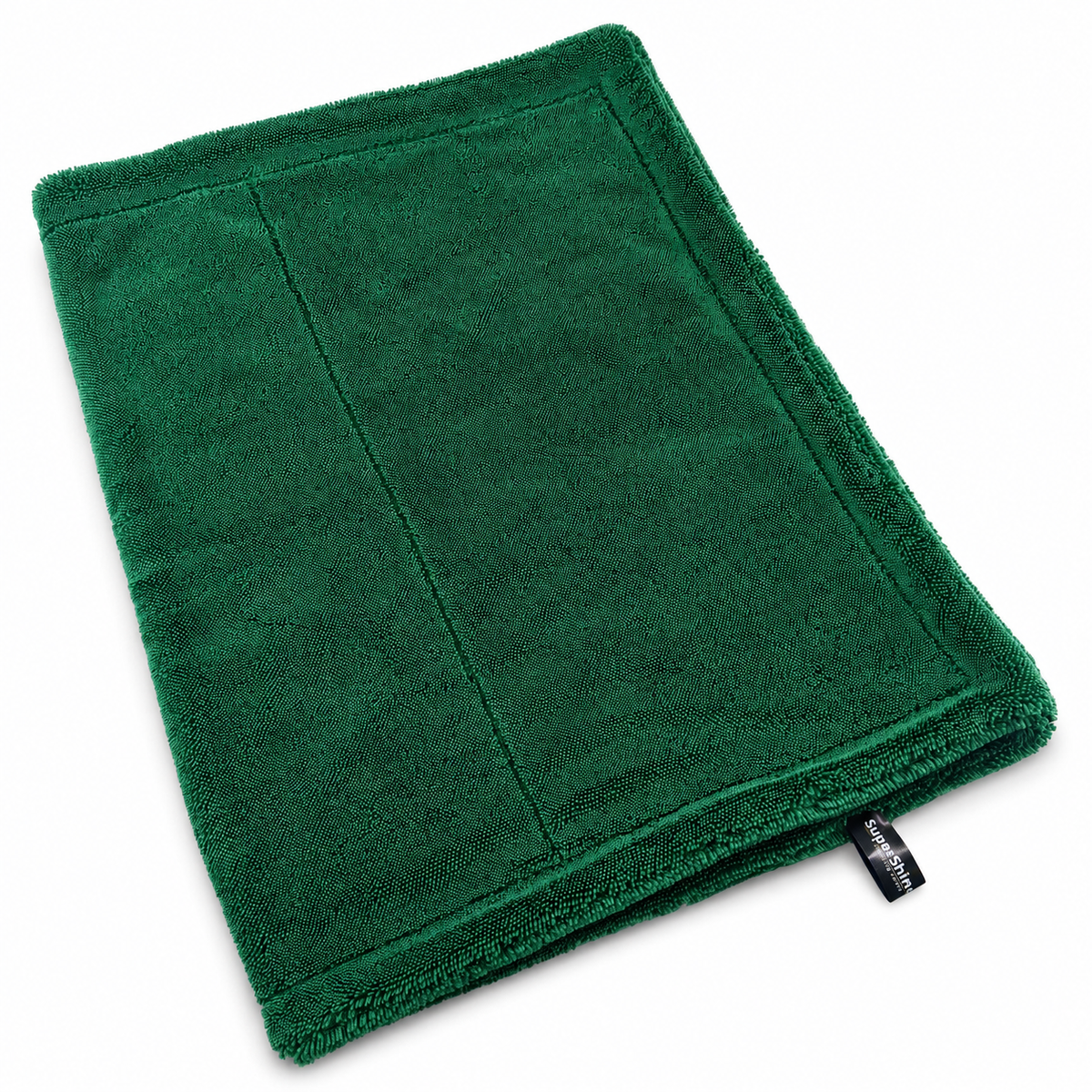 Toalla de secado Supershine de microfibra verde desplegada
